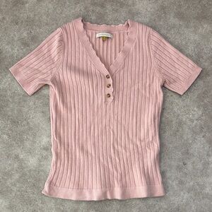 Pink Ribbed Short Sleeve Top Downeast